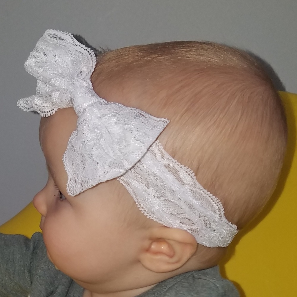 Baby Girl Lace Headbands Gray White - Picture 2 of 2
